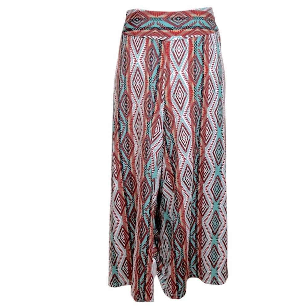 Cato Multicolor Diamond Pattern Pant with Wide Leg, Cropped, Elastic Waist, Sz L